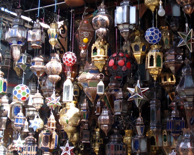 Dozens of different styles of lanterns in Marrakech.